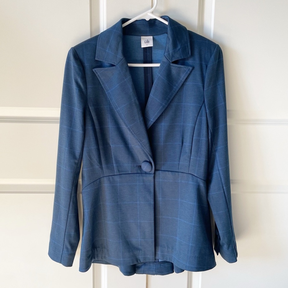 CAbi Sunset Kiss Windowpane Plaid Blue Blazer 5475 Size 8 - Picture 3 of 14